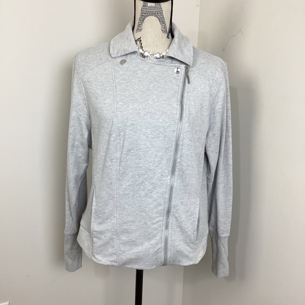 Halston Womens Grey Cotton Sweater Jacket